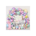 1 Yaş Makaron Renk Balon Unicorn Lüks Doğum Günü Parti Seti