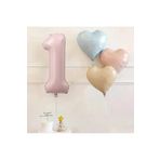 1 Yaş Pembe Rakam Folyo Balon Retro Mavi Pembe Satin Kalp Folyo Balon Doğum Günü Balon Seti