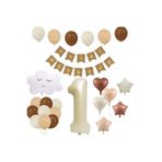 1 Yaş Retro Doğum Günü Seti; Krem Rakam Folyo, Banner, Kalp Folyo Ve Lateks Balon, 1