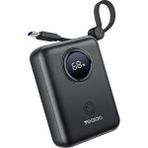 10.000 Mah Dijital Göstergeli Dahili Type-C ve Lightning Kablolu Pd Mini Çoklu Şarj Powerbank - Siyah