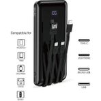 10.000 Mah Plus Dijital Göstergeli Dahili Çoklu Kablolu Powerbank,siyah,taşınabilir Şarj Cihazı Blic