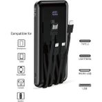 10.000 Mah Plus Dijital Göstergeli Dahili Çoklu Kablolu Powerbank,siyah,taşınabilir Şarj Cihazı