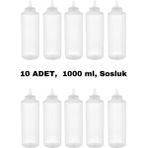 10 Adet, 1000 ml Fişek Plastik Sosluk, Ketçap, Mayonez, Hardal, Barbekü, Zeytinyağlık, Limonluk