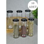 10 Adet 105 ml Metal Siyah Kapaklı 105 cc Şeffaf Uzun Cam Kavanoz Baharatlık Beslenme Şişe