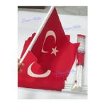 10 Adet 20x30 Cm - Bez Kumaş Sopalı Türk Bayrağı