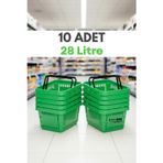 10 Adet - 28 Litre Plastik Market Alışveriş Sepeti Saplı Dayanıklı Market Mağaza El Sepeti Yeşil