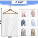 10 Adet 60*90 cm Şeffaf Elbise Poşeti, Askı Delikli Omuz Kesimli Koruyucu Elbise Kıyafet Hurcu - 60cmx90cm