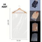 10 Adet 70X120 cm Şeffaf Elbise Poşeti, Askı Delikli Omuz Kesimli Koruyucu Elbise Kıyafet Hurcu - 10'lu