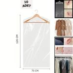 10 Adet 70x120 Cm Şeffaf Elbise Poşeti, Askı Delikli Omuz Kesimli Koruyucu Elbise Kıyafet Hurcu