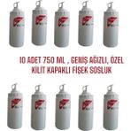 10 Adet 750 ml ,geniş Ağızlı, Özel Kilit Kapaklı Fişek Sosluk, Ketçap Şişesi, Mayonez Şişesi, Hardal Şişesi, Yağlık, Sirkelik - Beyaz