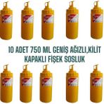 10 Adet 750 ml , Geniş Ağızlı, Özel Kilit Kapaklı Fişek Sosluk, Ketçap Şişesi, Mayonez Şişesi, Hardal Şişesi, Yağlık, Sirkelik, Limonluk. - Sarı