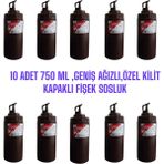 10 Adet 750 ml Kahverengi, Geniş Ağızlı, Özel Kilit Kapaklı Fişek Sosluk, Ketçap Şişesi, Mayonez Şişesi, Hardal Şişesi, Yağlık, Sirkelik, Limonluk.