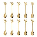 10 Adet Altın Kahve Kaşığı Seti, 4,7 inç Yaprak Mini Espresso Çay Karıştırma Kaşığı, Kahve Barı Şarküteri Tahtası için, Paslanmaz Çelik Küçük Tatlı Demitasse Kaşıkları Şeker, Dondurma, Kek (Ağır)