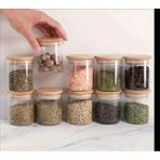 10 Adet Bambu Kapaklı Borosilikat Cam 250 ml Baharatlık Seti