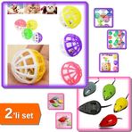 10 Adet Eğlenceli Çıngıraklı Evcil Hayvan Oyun Topu + Kedi Oyuncağı Çek Bırak Fare - 2li Set Y1V7L6