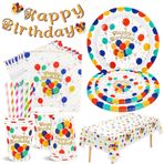 10 adet Happy Birthday parti yemek takımı, 62 adet doğum günü partisi yemek takımı – afiş, kağıt tabak, bardak, peçete, masa örtüsü, parti tabak seti, kız ve erkek çocuk doğum günü için