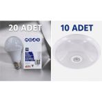 10 Adet Horoz Sensörlü Tavan Armatürü E27 Çift Duy Lu +20 Ampul Setli Ürün - Beyaz