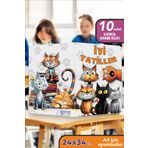 10 Adet Kedi Temalı A4 Ilkokul Karne Kılıfı Kabı Karne Süsleme 24X34