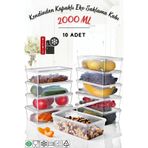 10 Adet Kendinden Kapaklı Derin Dondurucuya Uygun Saklama Kabı 2 Lt