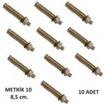 10 Adet Metrik 10 Saç Gömlekli Çelik Dübel Civatalı M.10 85 Mm.