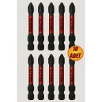 10 Adet Mıknatıslı Bits Uç Ph2 50 mm Vida Sökme 5 cm Yıldız Matkap Vidalama Ucu S2 Çeliği. - Siyah