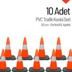 10 Adet PVC Trafik Konisi 50 cm Reflektifli Ağırlıklı Trafik Dubası Seti