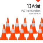 10 Adet PVC Trafik Konisi 50 cm Reflektifli Trafik Dubası Seti