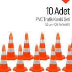 10 Adet PVC Trafik Konisi 52 cm Çift Reflektifli Trafik Dubası Seti