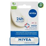 10 ADET x NIVEA Med Repair Dudak Bakım Kremi, 24 Saat Nem,Doğal Yağlar ile Çatlamış Dudak Bakım,SPF 15 (4,8 ml)