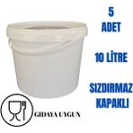 10 Lt Plastik Kapaklı Kova Hobi Boya Gıda Yoğurt Kovası Beyaz - 5 Adet
