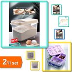 10 LT Sürgülü Kapaklı Erzak + Takı Dikiş Kutusu Saklama Kabı Hobi - 2li Set F0M3C5