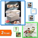10 LT Sürgülü Kapaklı Saklama Kabı + Kaşıklı Meyve Hazneli Yoğurt Kabı 2li Set - C5LR2Q