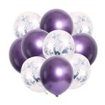 10 lu Gümüş Konfetili Krom Mor Balon Seti