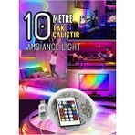 10 Metre RGB Ses Kontrollü Kumandalı Telefon Kontrollü Su Geçirmez Magic LED Şerit Aydınlatma - Kırmızı