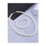 10 mm İnci Boncuklu Kolye Küpe Bileklik Set (Krem)