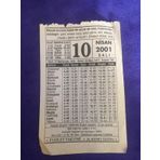 10 Nisan 2001 Takvim Yaprağı - Nostalji Koleksiyonluk Takvim Yaprağı B
