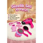 10 Parça Pilli Fön Makineli Kız Çocuk Güzellik Ve Kuaför Seti