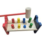 10 Parçalı Renkli Ahşap Bebek Öğretici Tak Çak Oyunu - Seçenek 1 - Açık Bej