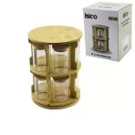 10 Pcs Yuvarlak - Döner Standlı Cam - Bambu Kapak Tuzluk - Baharatlık Bambu Stand (2818)