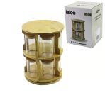 10 Pcs Yuvarlak - Döner Standlı Cam - Bambu Kapak Tuzluk - Baharatlık Bambu Stand (Timya/Go1395) 199377