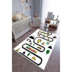 10 Post Online Kaymaz Oval Kesme Renkli Antrasit 100x150 cm Çocuk Odası Halı