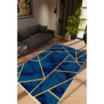 10 Post Online Modern Geometrik Altın Lacivert Gold Kaydırmaz Kesme Yıkanabilir Ince Halı - 100 x 400 cm
