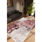 10 Post Online Modern Geometrik Pembe Gülkkurusu Gri Ekru Kaydırmaz Kesme Yıkanabilir İnce 100x200 cm Halı