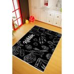 10 Post Online Mutfak Halısı Modern Kitchen Yazılı Siyah Kaydırmaz Kesme Yıkanabilir Ince Halı - 180 x 290 cm