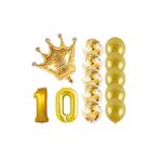 10 Yaş Kral Taçlı Gold Konfetili Şeffaf Balon Seti