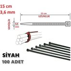 100 Adet 15cmx3,6mm Siyah Plastik Cırt Kelepçe Kablo Bağı