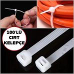 100 Adet 20CM Elektrik Kablosu Beyaz Kablo Bağı Plastik Cırt Cırt Kelepçe 3.6X200