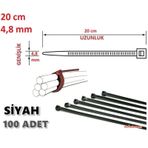 100 Adet 20cmx4,8mm Siyah Plastik Cırt Kelepçe Kablo Bağı