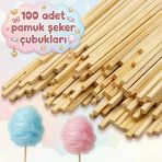 100 Adet Ahşap Pamuk Şeker Çubuğu Pamuk Şeker Servis Çubuğu 30Cm Uzunluk Pamuk Şeker Çubuk Cotton Candy