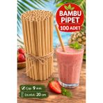 100 Adet Bambu Pipet 9mm x 20cm Kalın Smoothie Pipeti Doğal Çevre Dostu